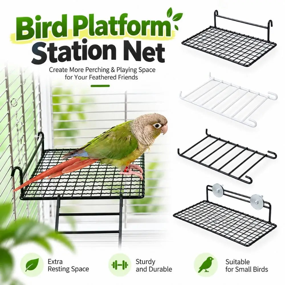 Metal Wire Bird Cage Platform Perch & Ladder – Black/White