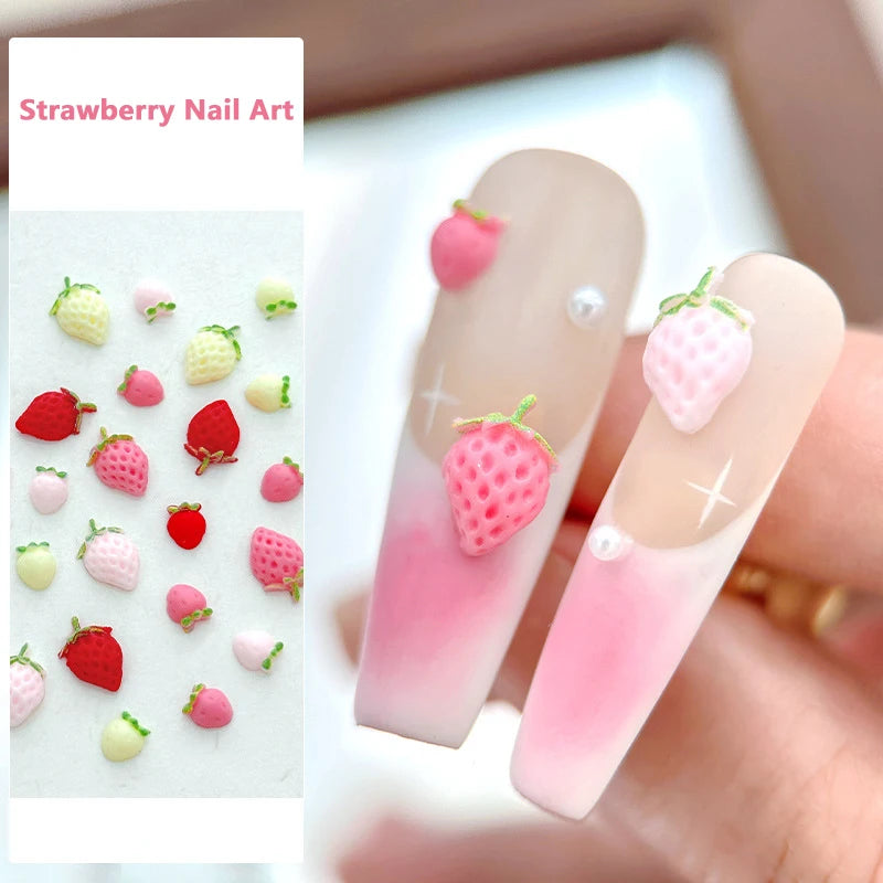 50PCS 3D Strawberry Nail Charms Resin Fruit DIY Nail Art Decor