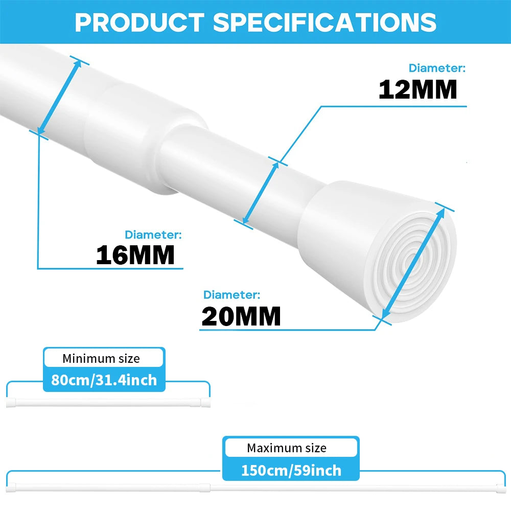 Tension Rod 40–150cm No-Drill Extendable Spring Curtain Pole