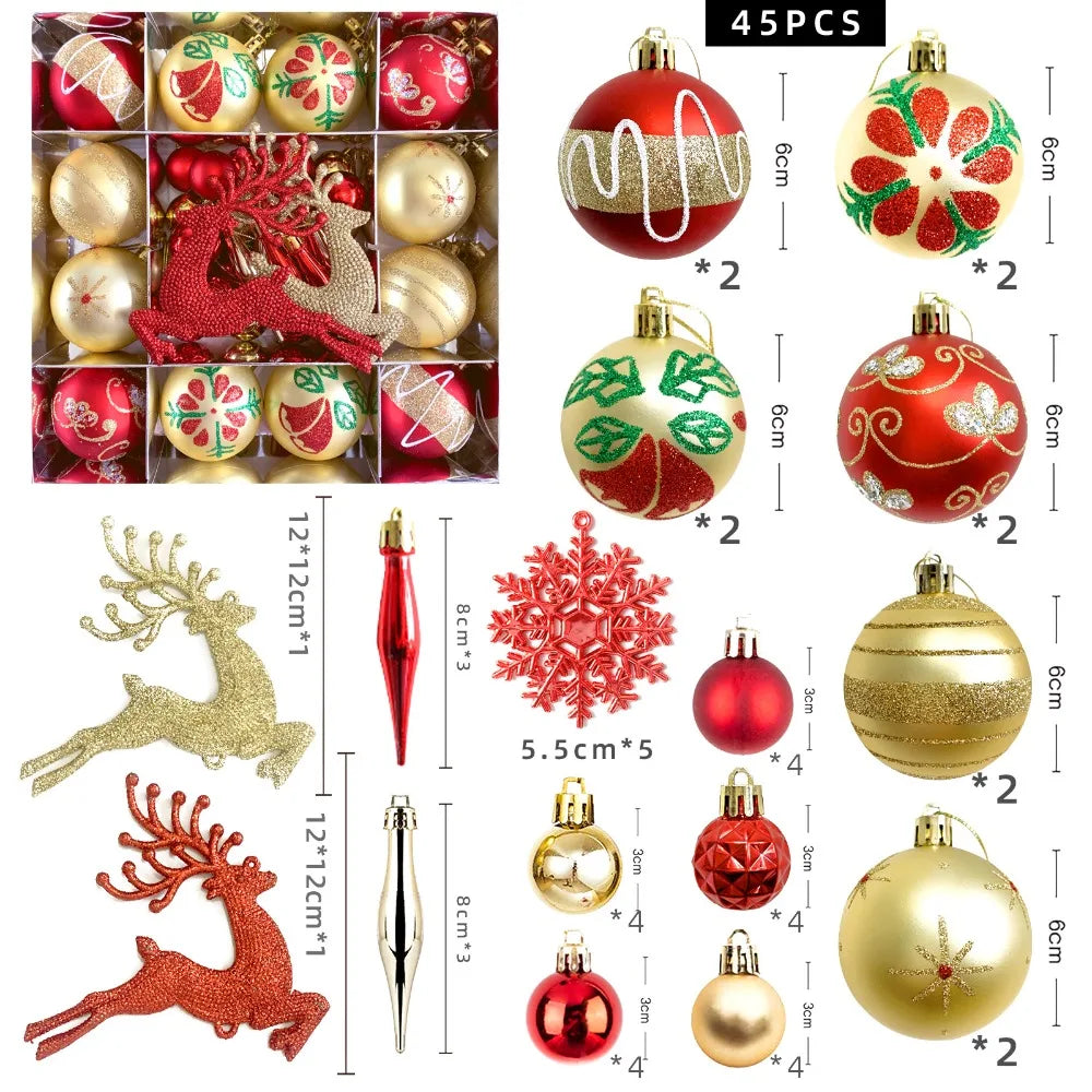 16/45PCS Electroplated Christmas Ball Ornaments Set – Tree Décor
