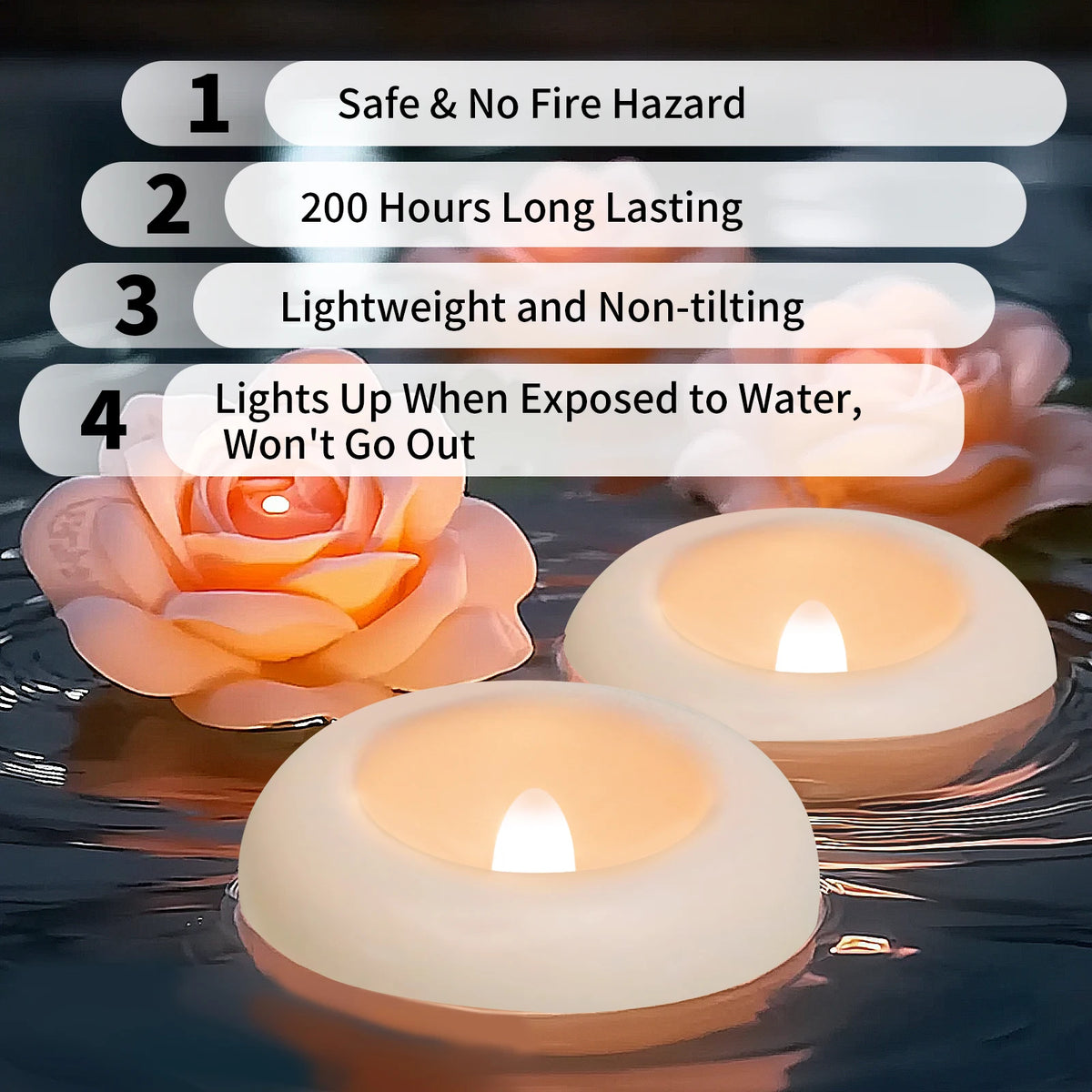 Waterproof LED Floating Flameless Tealights – 12/24-Pack