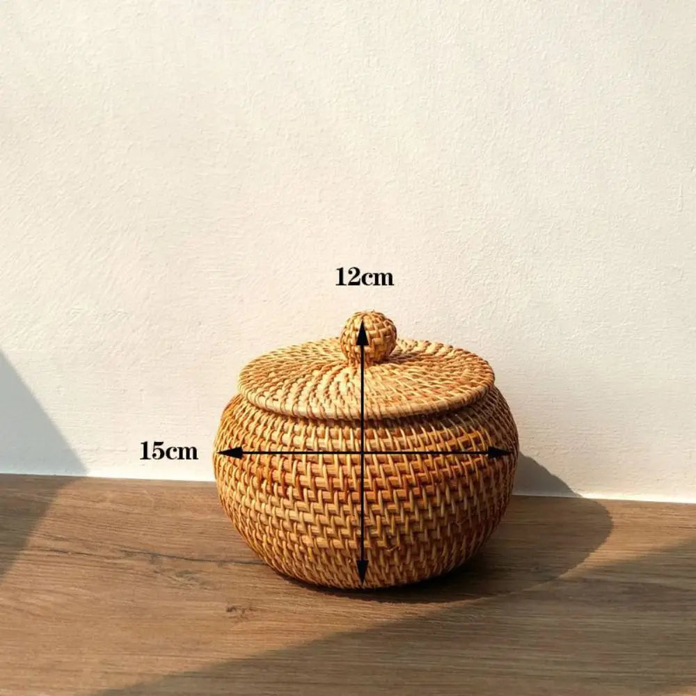 Handmade Round Rattan Basket with Lid – Wicker Storage Box