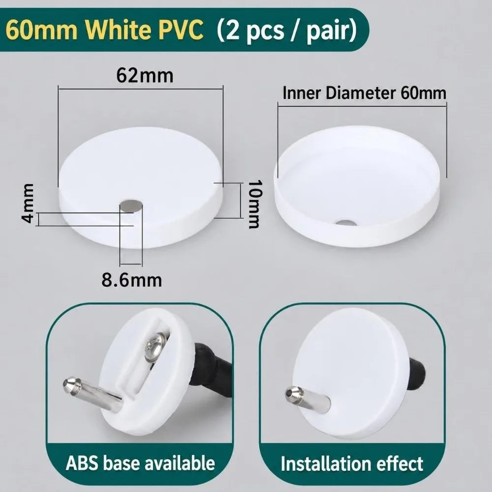 Toilet Bolt Caps PVC & Stainless Steel 55/60/65mm | 1 Pair