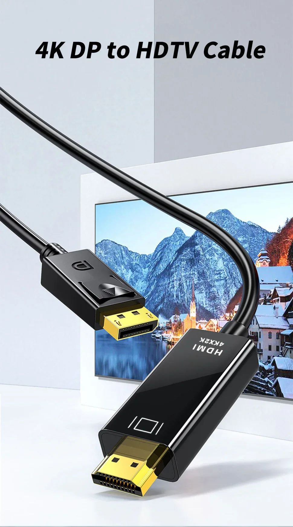 4K DisplayPort to HDMI Cable 3m – DP Adapter for PC, TV & Monitor