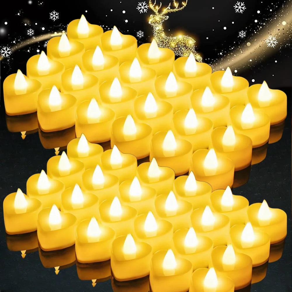 Heart Shape Flameless LED Tea Light Candles – 24/48 Pack
