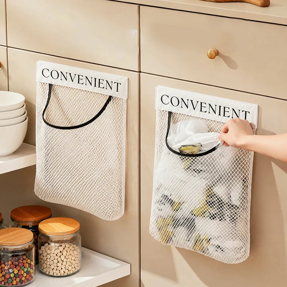 Wall Mount Mesh Grocery Bag Holder & Plastic Bag Dispenser