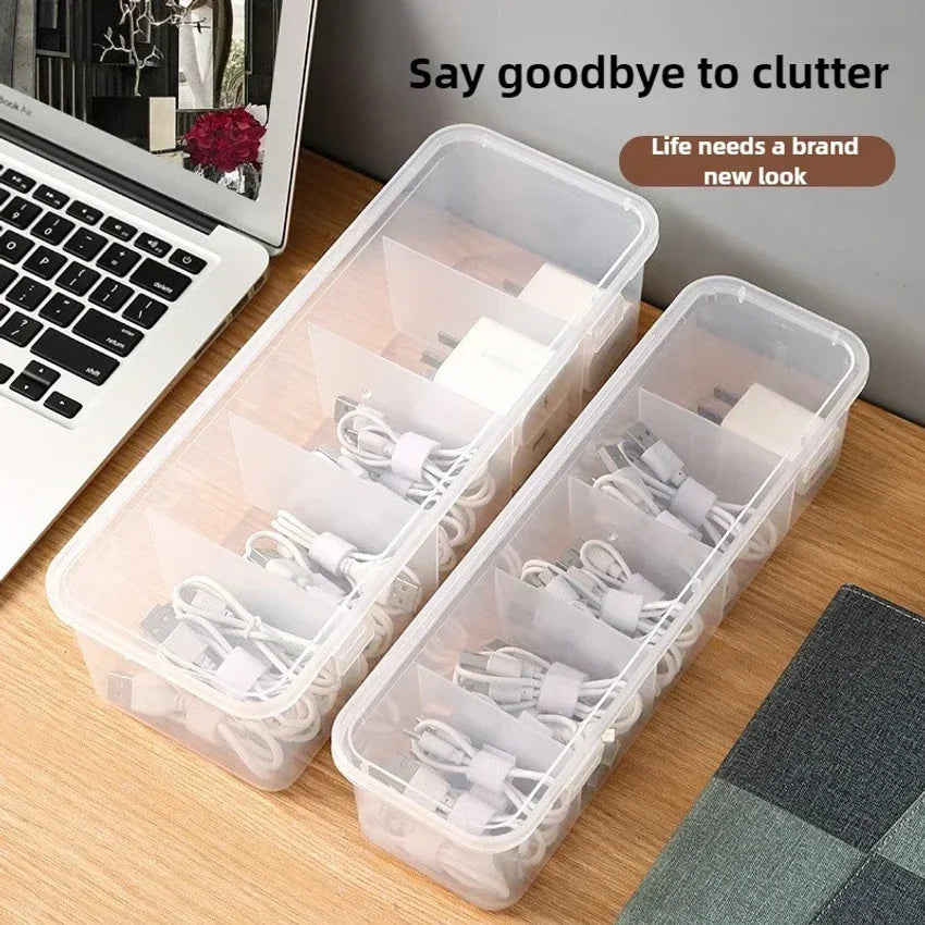Transparent Storage Box with Lid – Cable & Card Organizer