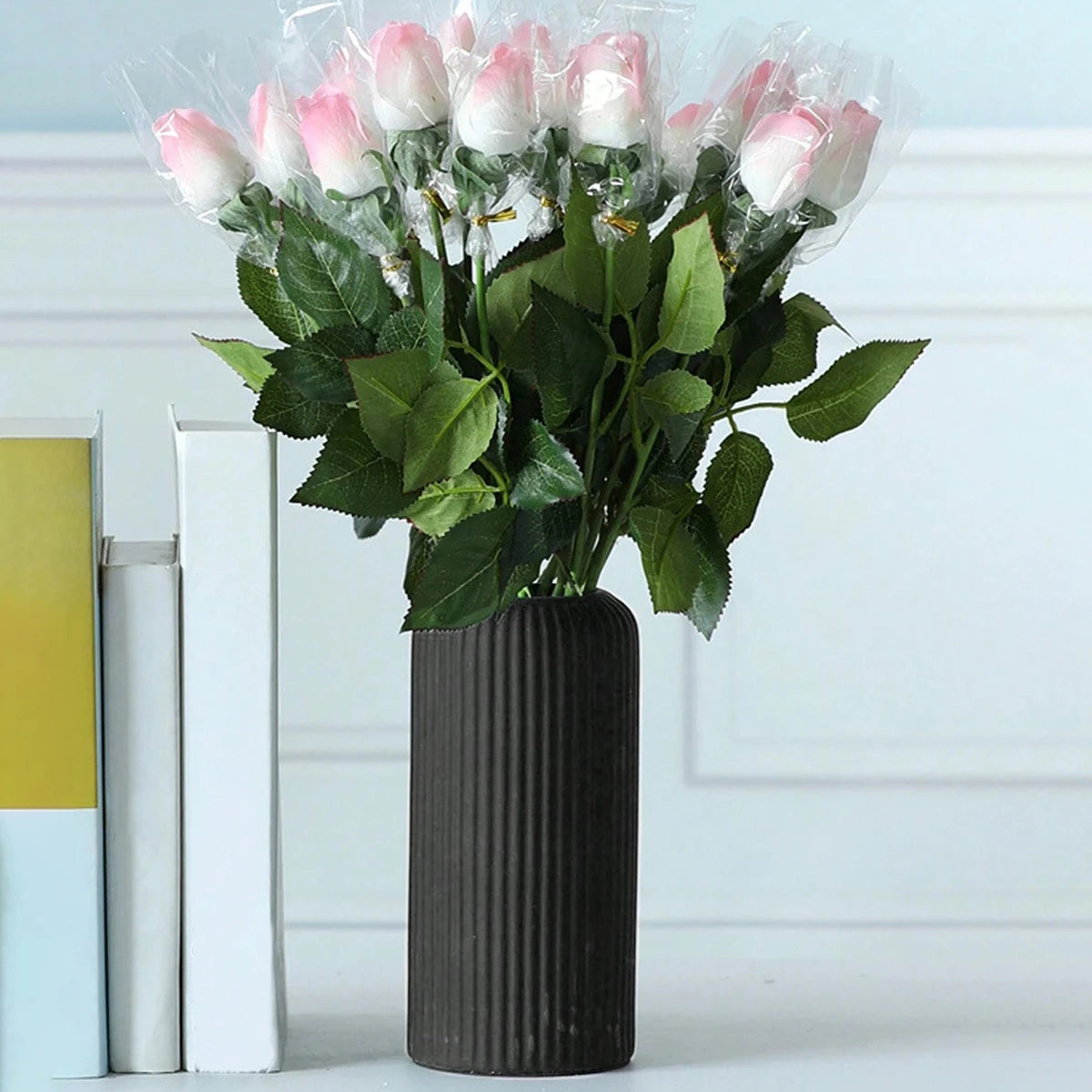 Striped Ceramic-Look Plastic Bud Vase for Floral Décor
