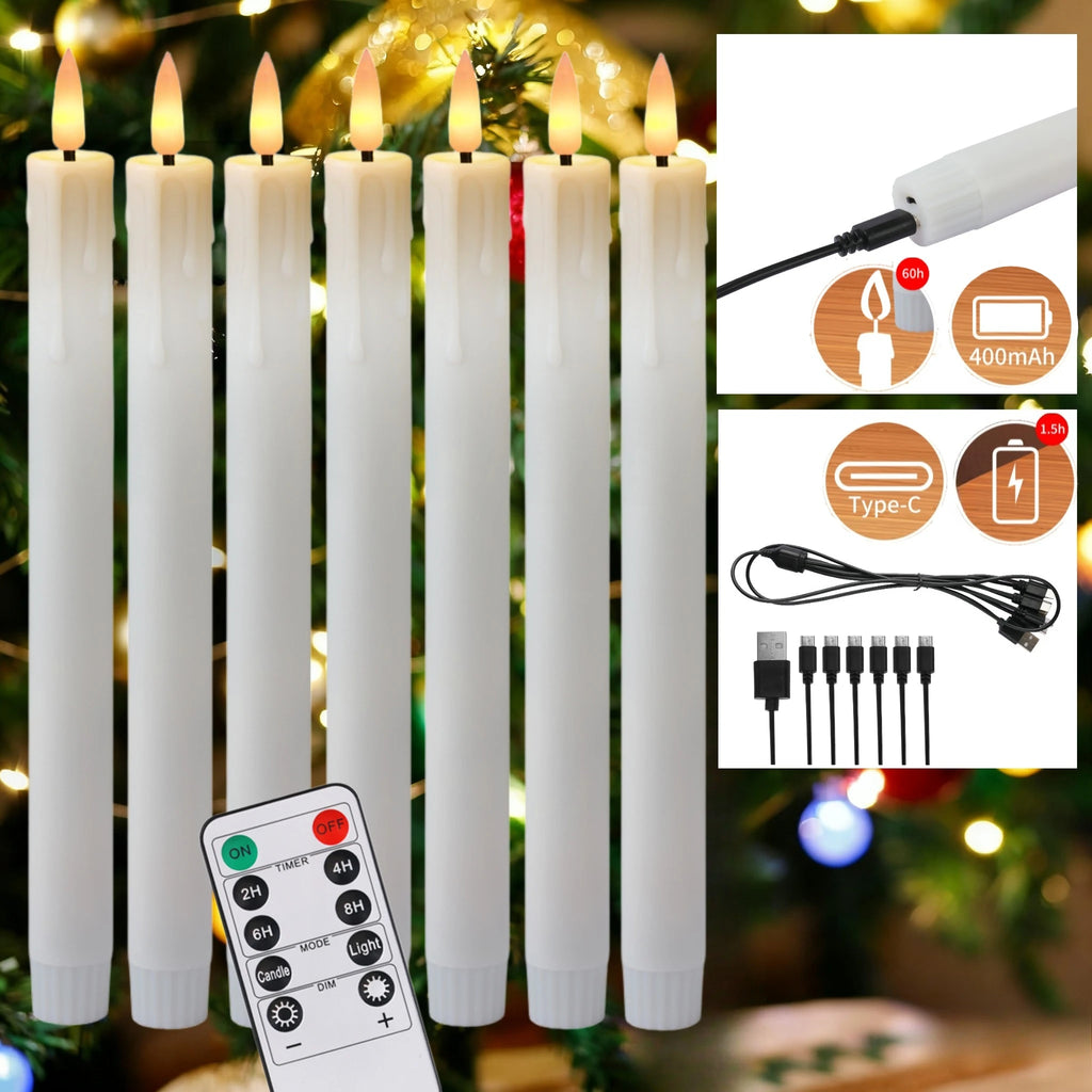 6-Pack Rechargeable Flameless Taper Candles 9.6" Remote & Timer