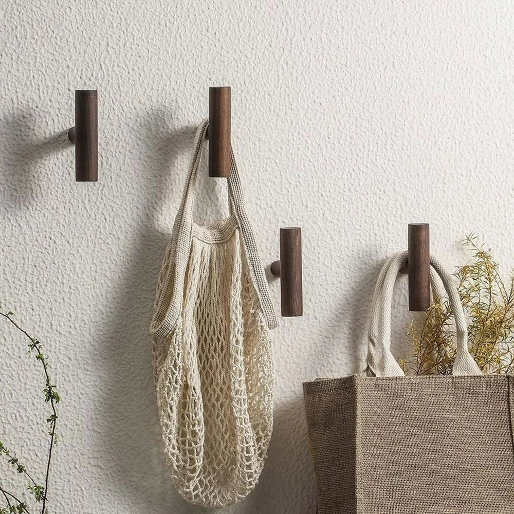 Walnut Wood Wall Hook Rack – Handmade Coat & Hat Hooks