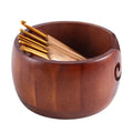 Wooden Yarn Bowl with 8 Crochet Hooks – Knitting Bowl Set