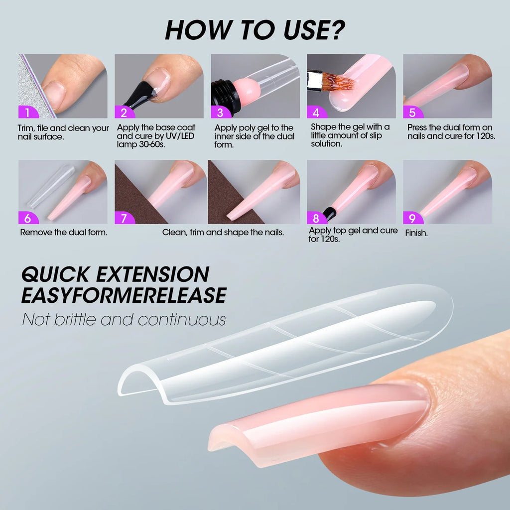 75Pcs Dual Nail Forms – 5 Shapes Poly Gel Extension Molds