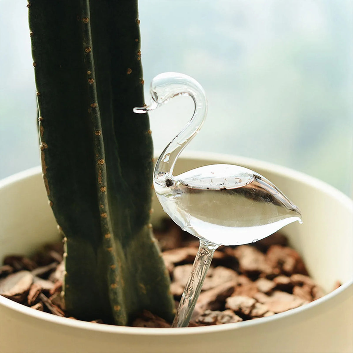 Swan Glass Self-Watering Device for Indoor Houseplants