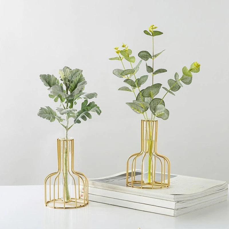 Wrought Iron Gold Flower Vase Hollow Design – Home Decor
