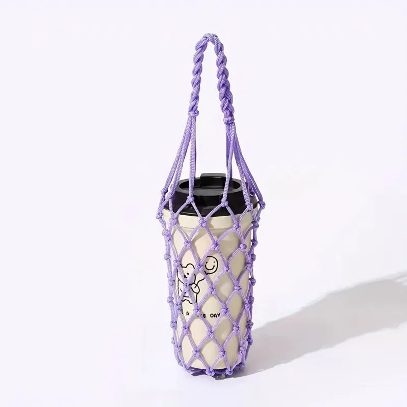 Handwoven Reusable Cylindrical Mesh Bottle Carrier Bag