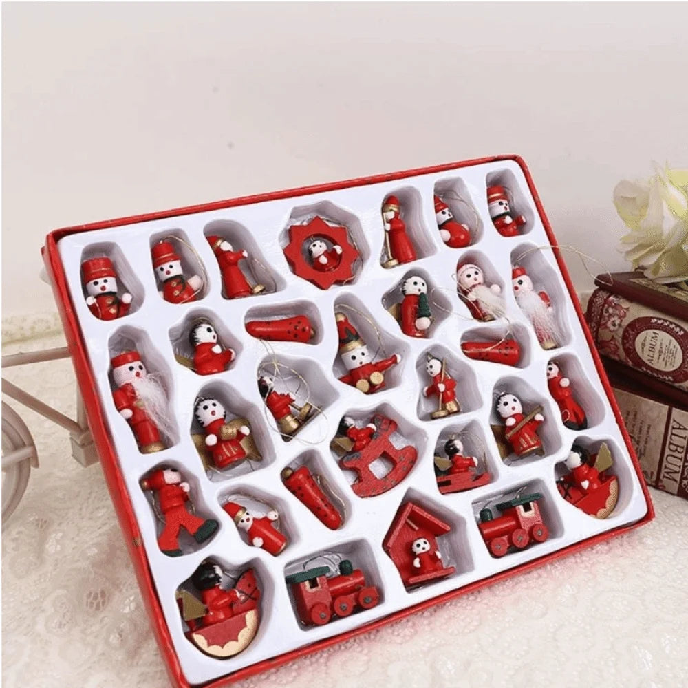 Wooden Christmas Tree Ornaments DIY Hanging Set 10–30 Pcs