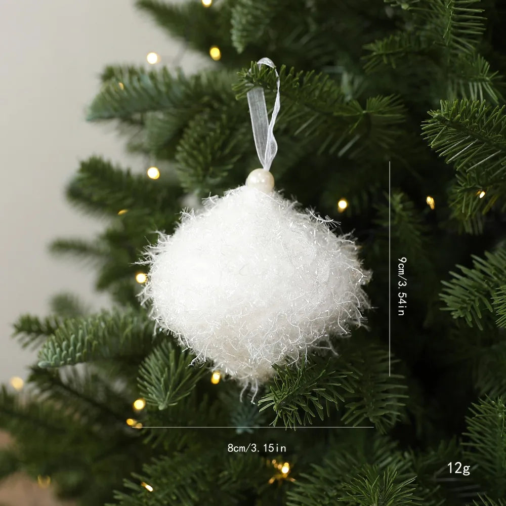 White Plush Christmas Ornament – Glitter Threads & Ribbon Loop