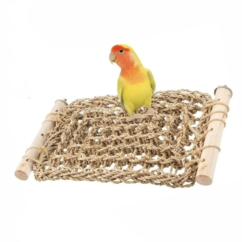 Hand Woven Parrot Hammock Toy – Chewable Bird Climbing Net