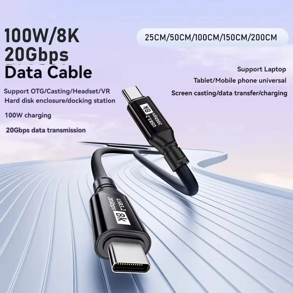100W USB-C Cable 20Gbps USB 3.2 Gen2 8K 4K Fast Charging