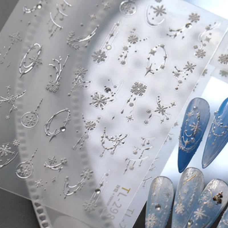 5D French Nail Stickers Gold Silver Crystal Diamond Decals