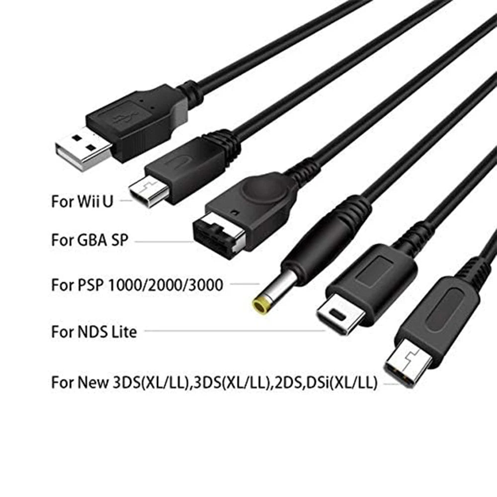 5-in-1 USB Charging Cable for 3DS, GBA SP, PSP & Wii U