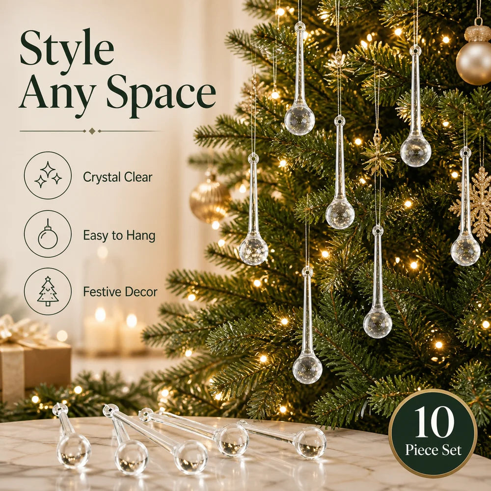 10PCS Teardrop Crystal Christmas Tree Hanging Pendants Ornaments