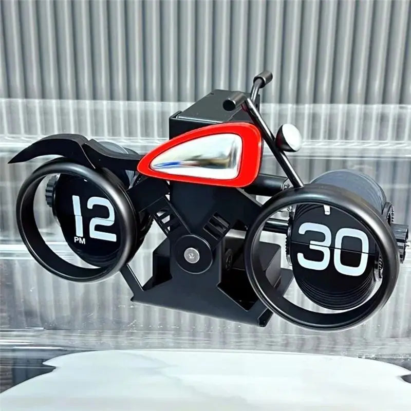 Retro Motorcycle Flip Desk Clock – Vintage Home Office Decor