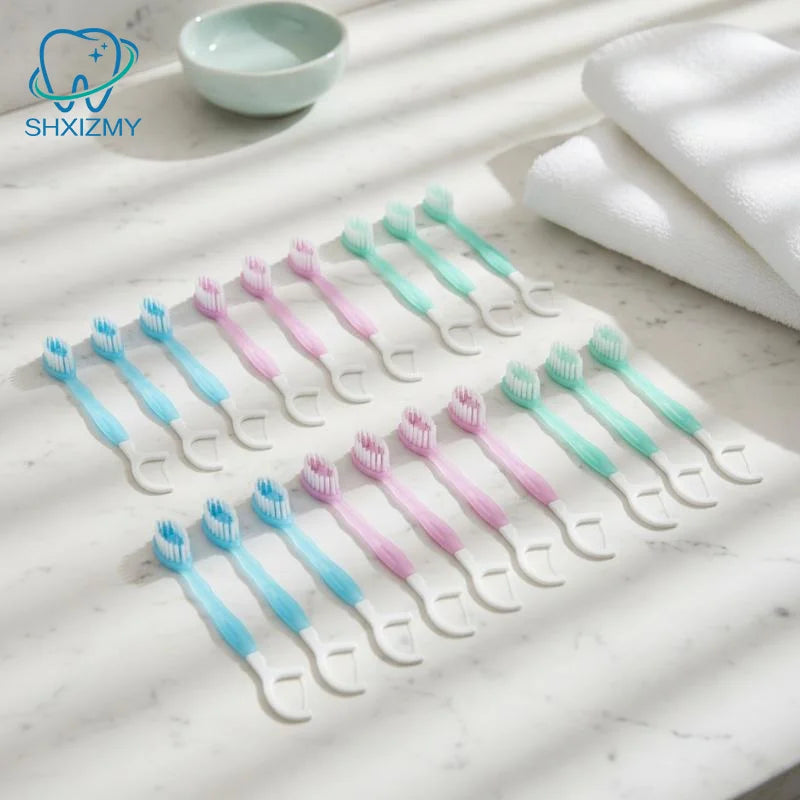 10-Pack 2-in-1 Dental Floss Toothbrushes – Soft Nylon Bristles
