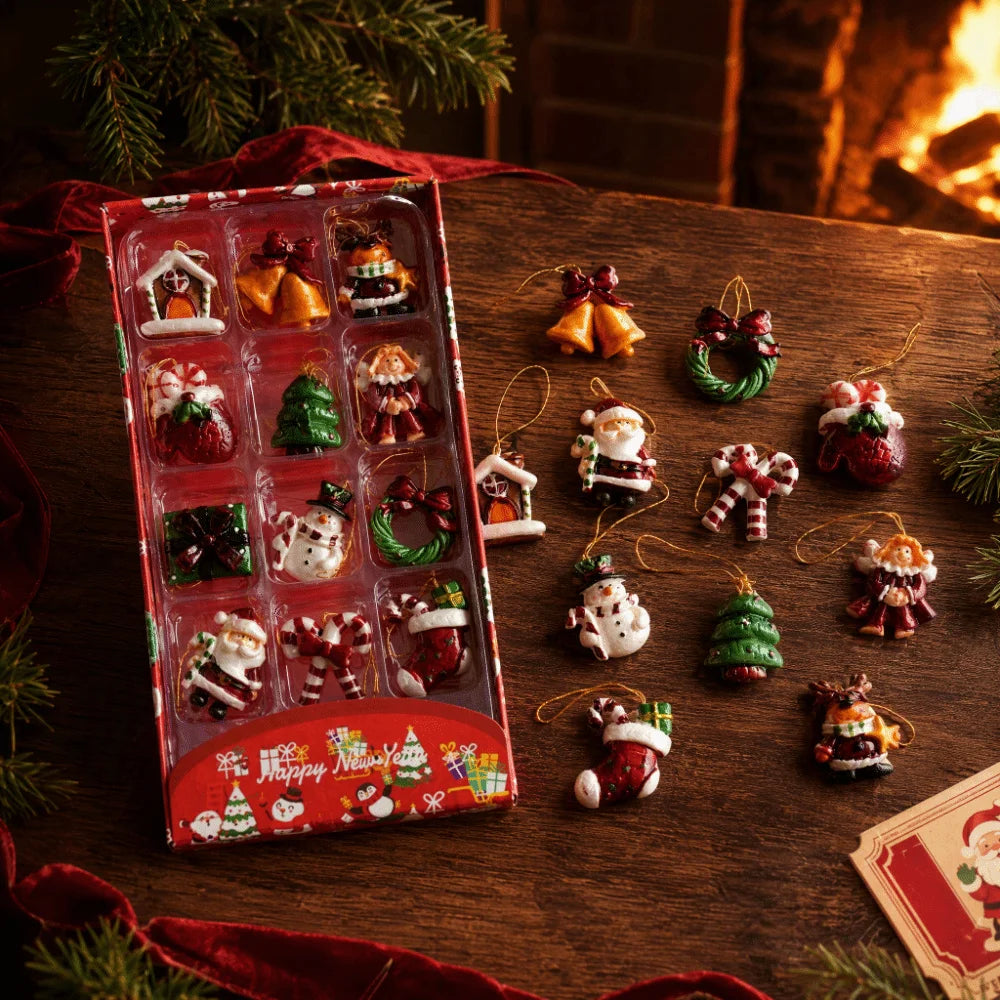 Resin Christmas Tree Ornaments – Snowman, Santa & Candy Set