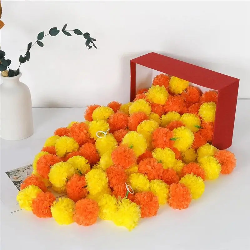 Artificial Marigold Garland 5Pcs 5 Ft – Orange & Yellow Décor