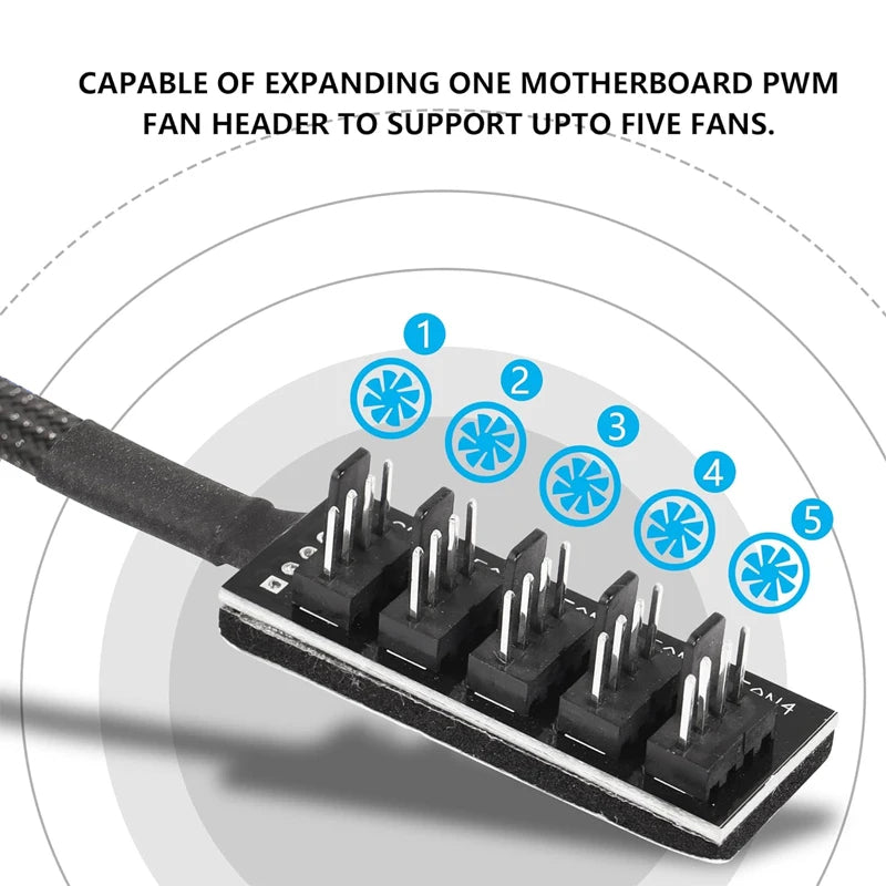 4-Pin PWM PC Fan Hub 1 to 5 Splitter Cable | OUYUANSU