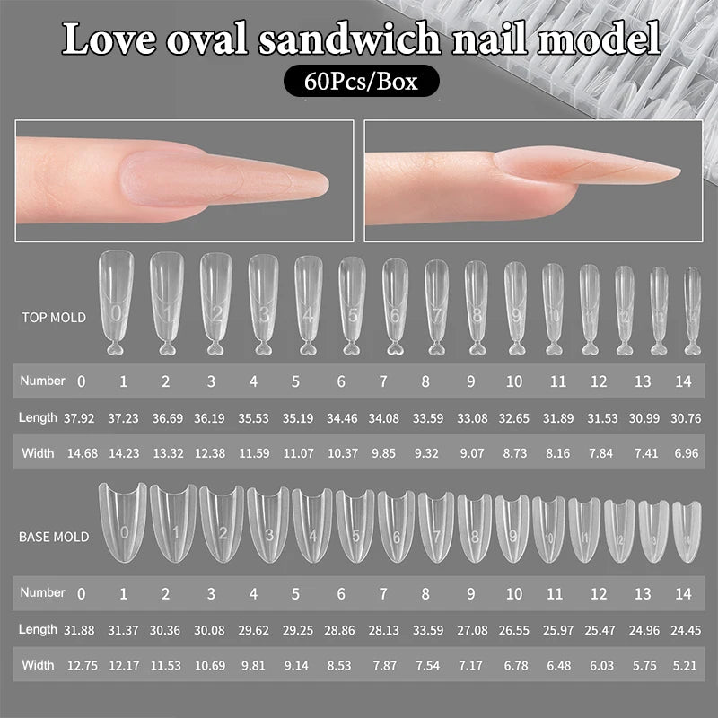 Sandwich Dual Nail Forms 60pcs – 15 Sizes Coffin & Almond
