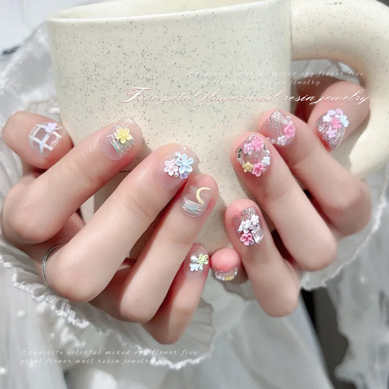 50PCS Resin Flower Nail Charms – Frangipani Lily Camellia Art