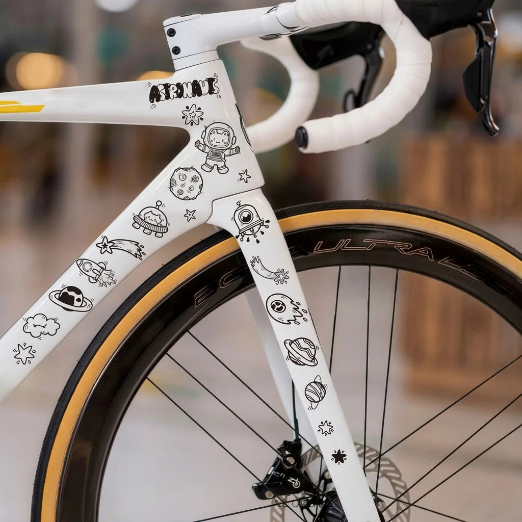 Waterproof Bike Down Tube Sticker – Astronaut Cat Design