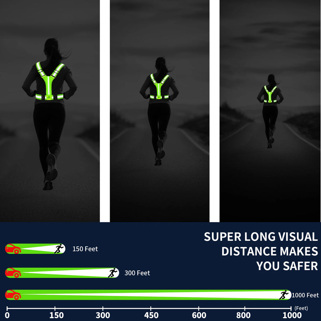 LED Reflective Running Vest USB Rechargeable High Visibility
