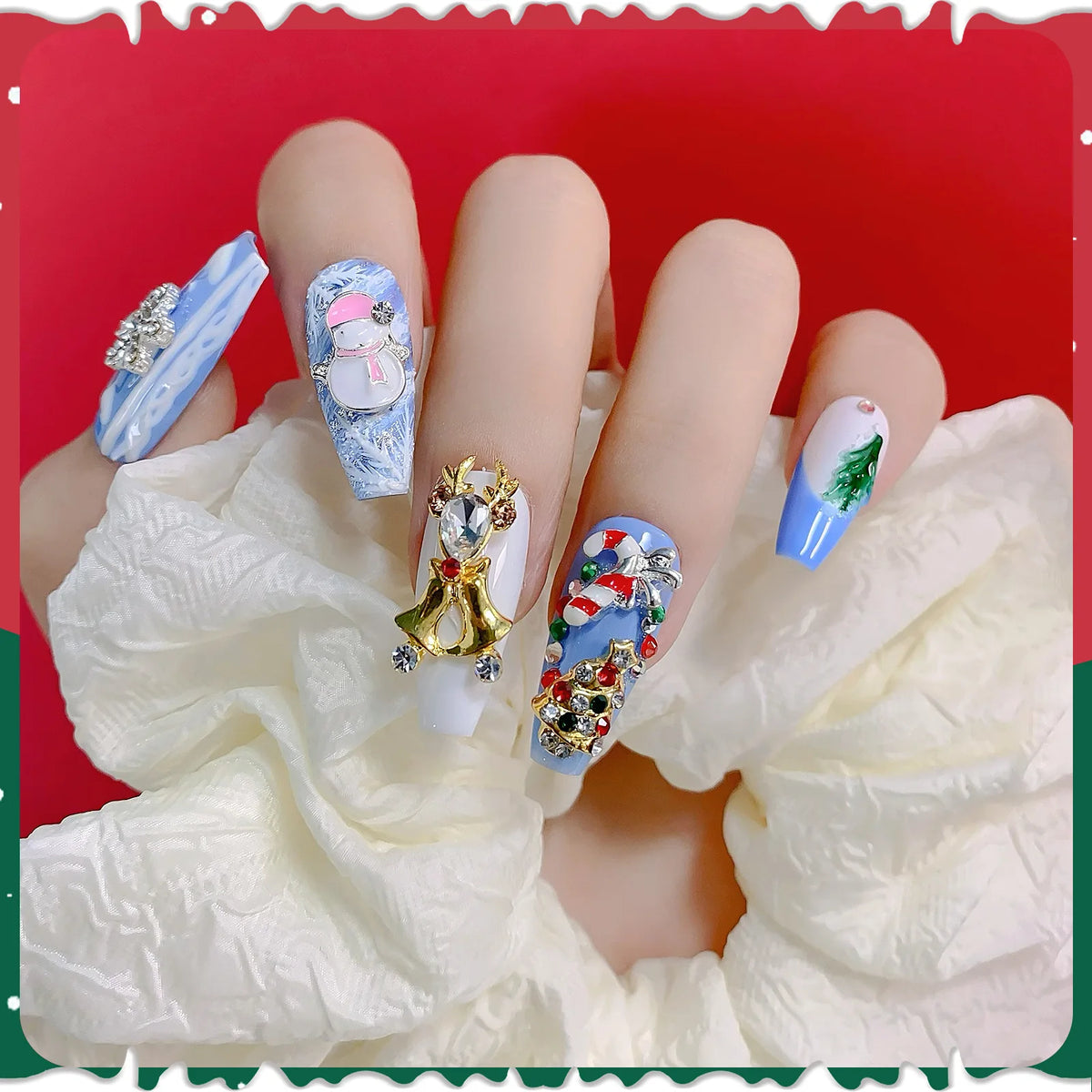 20-Grid Christmas Nail Charms – Santa Snowman Elk Xmas Set