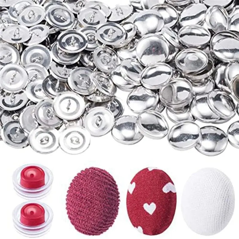 100-Set Silver Metal Button Cover Kit – 22mm Shank Buttons