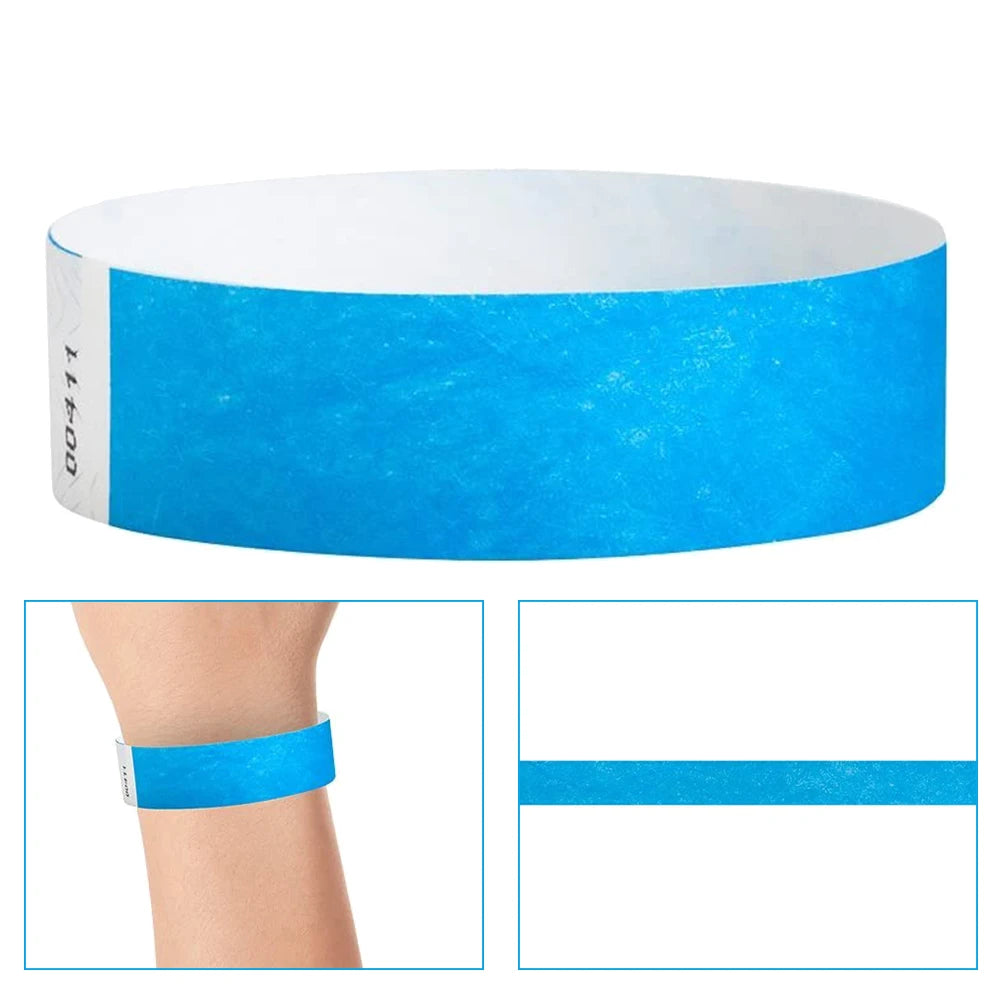 500-Pack Neon Paper Event Wristbands – Waterproof Blue