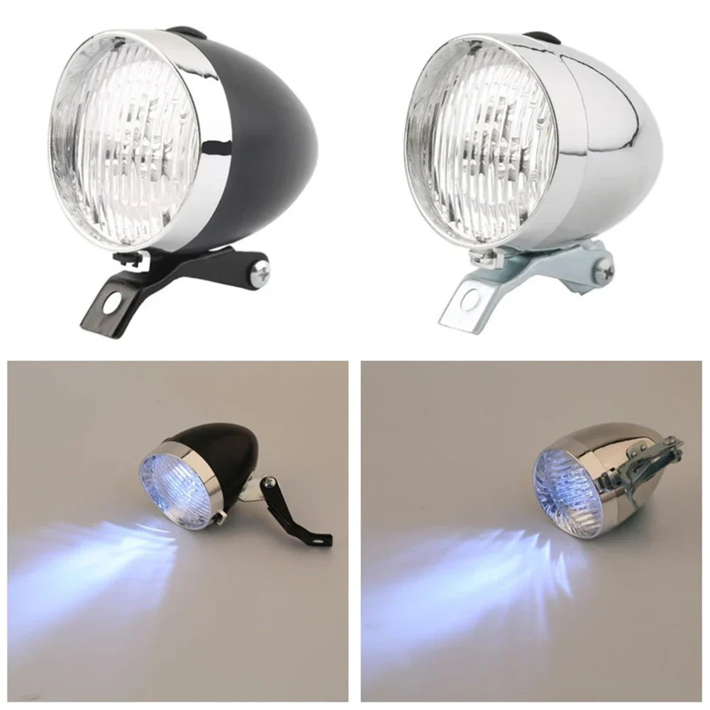 Retro 3 LED Battery Bike Headlight – IPX6 Safety Warning Lamp