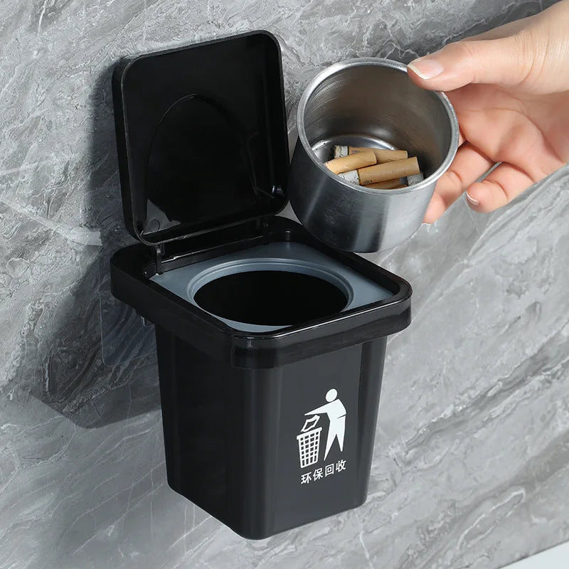 Wall Mounted Ashtray with Lid – Anti-Ash Flying Bin