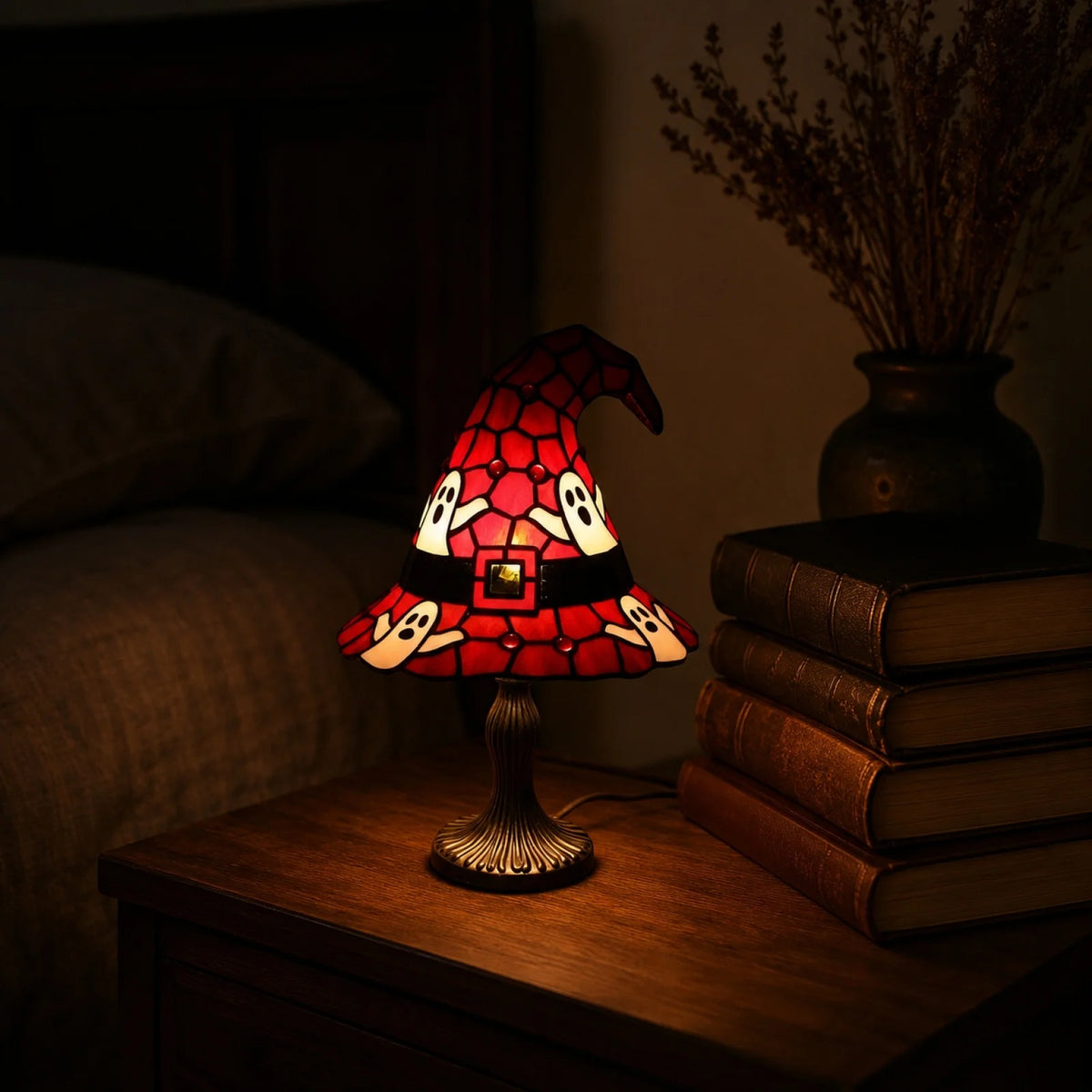 Witch Hat Stained Glass USB Table Lamp – Gothic Night Light