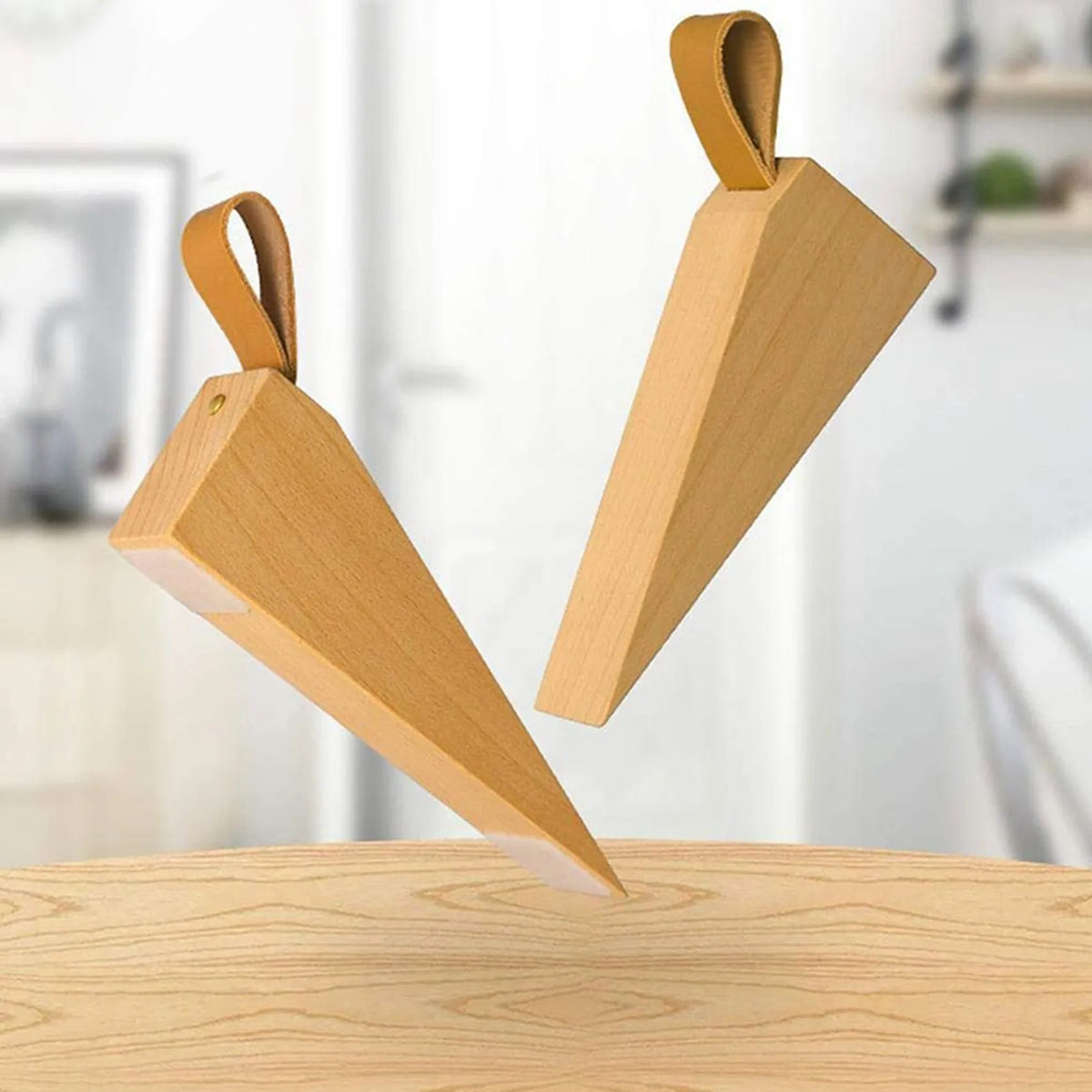 Solid Wood Door Stopper Wedges, Anti-Slip Base – 4 Pack