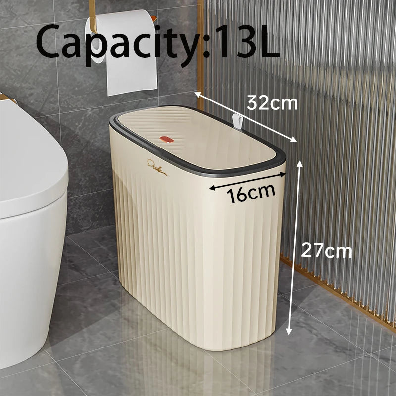 Narrow Press-Top Trash Can with Lid for Bathroom Gaps