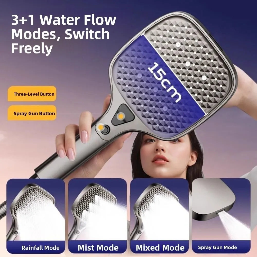 15CM Large Panel Shower Head – 4 Modes High Flow Pressurized