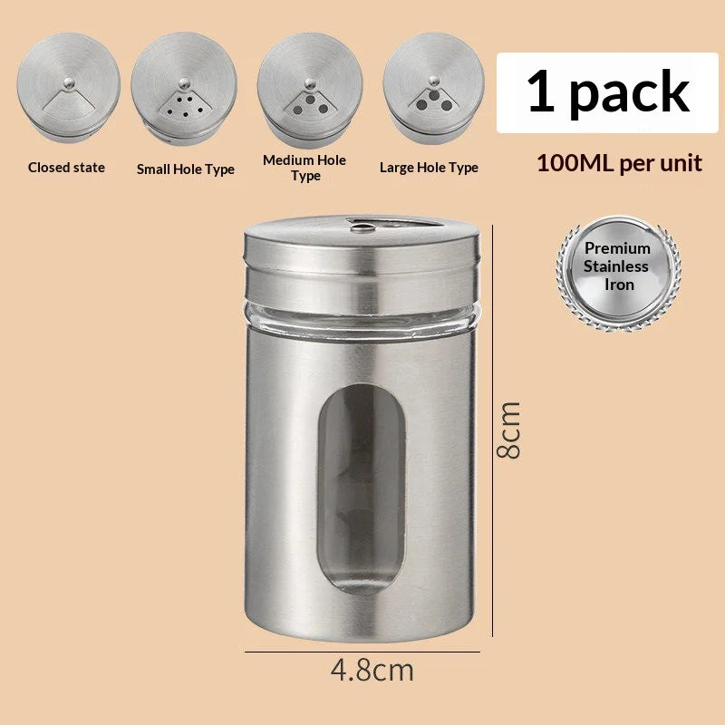 Stainless Steel Glass Spice Shaker – Rotating Salt & Pepper Jar