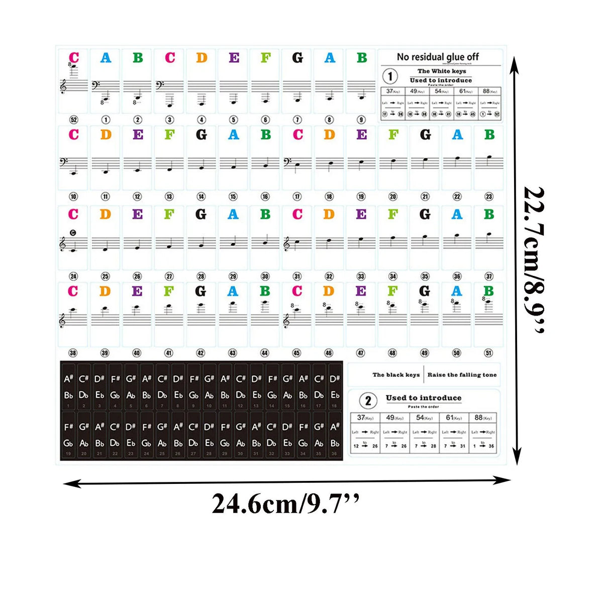 Transparent Piano Key Stickers for 37–88 Key Keyboards