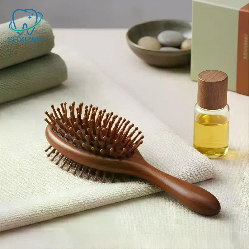 Hand Carved Sandalwood Wooden Air Cushion Comb & Scalp Brush
