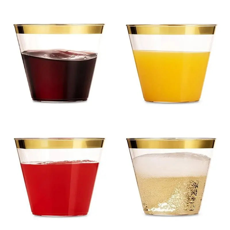 100-Pack 9 Oz Gold Disposable Plastic Party Cups | Wine Glasses