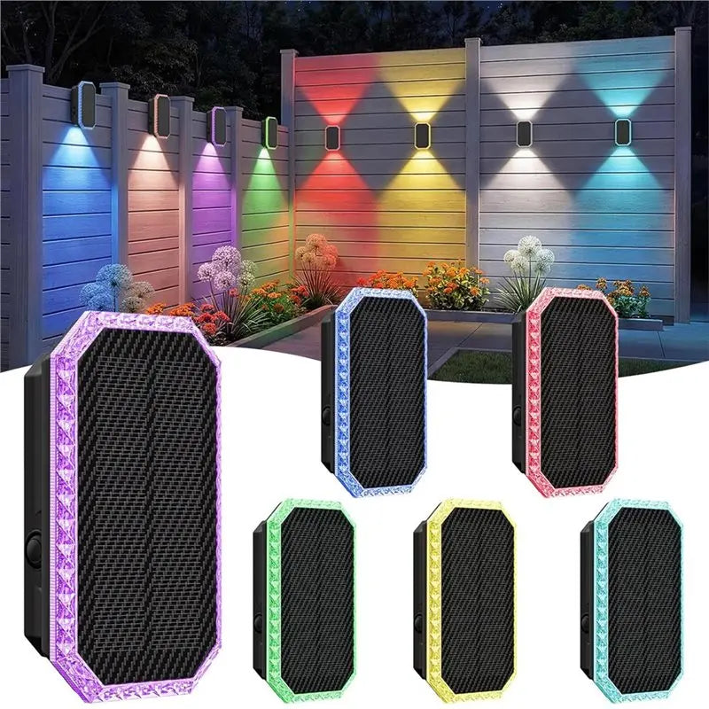 6-Pack RGB Solar Fence Lights Bi-Directional Uplight Downlight