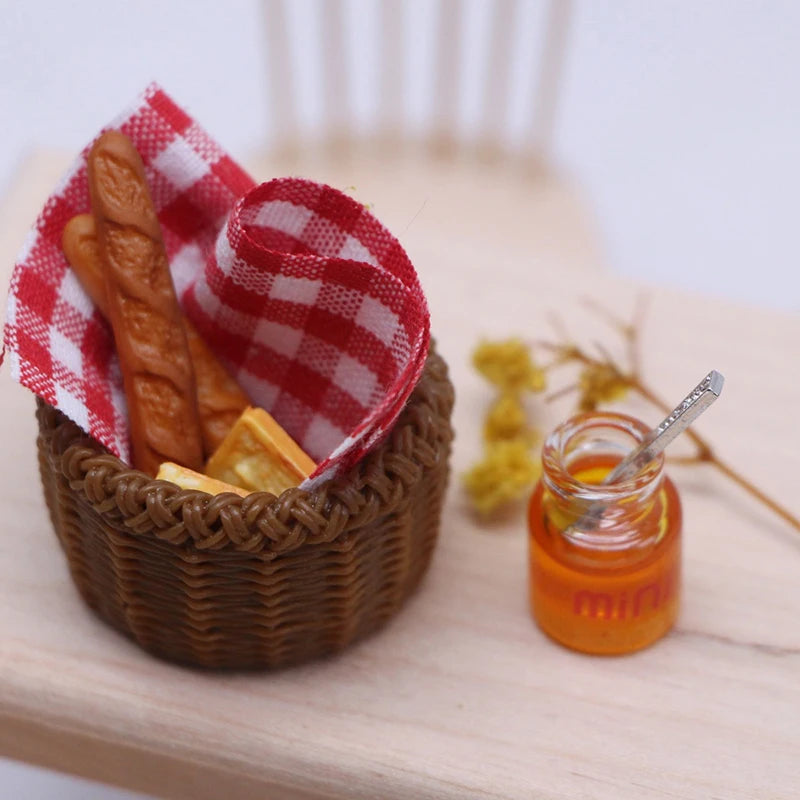 1:12 Dollhouse Mini Food Picnic Basket Set – Bread & Honey